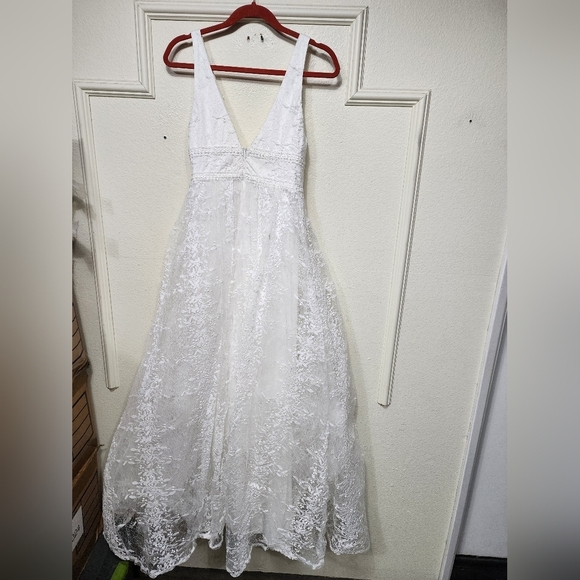 Lulus Sweetest Beloved White Mesh Embroidered Sleeveless Maxi Dress S Wedding - Picture 10 of 12